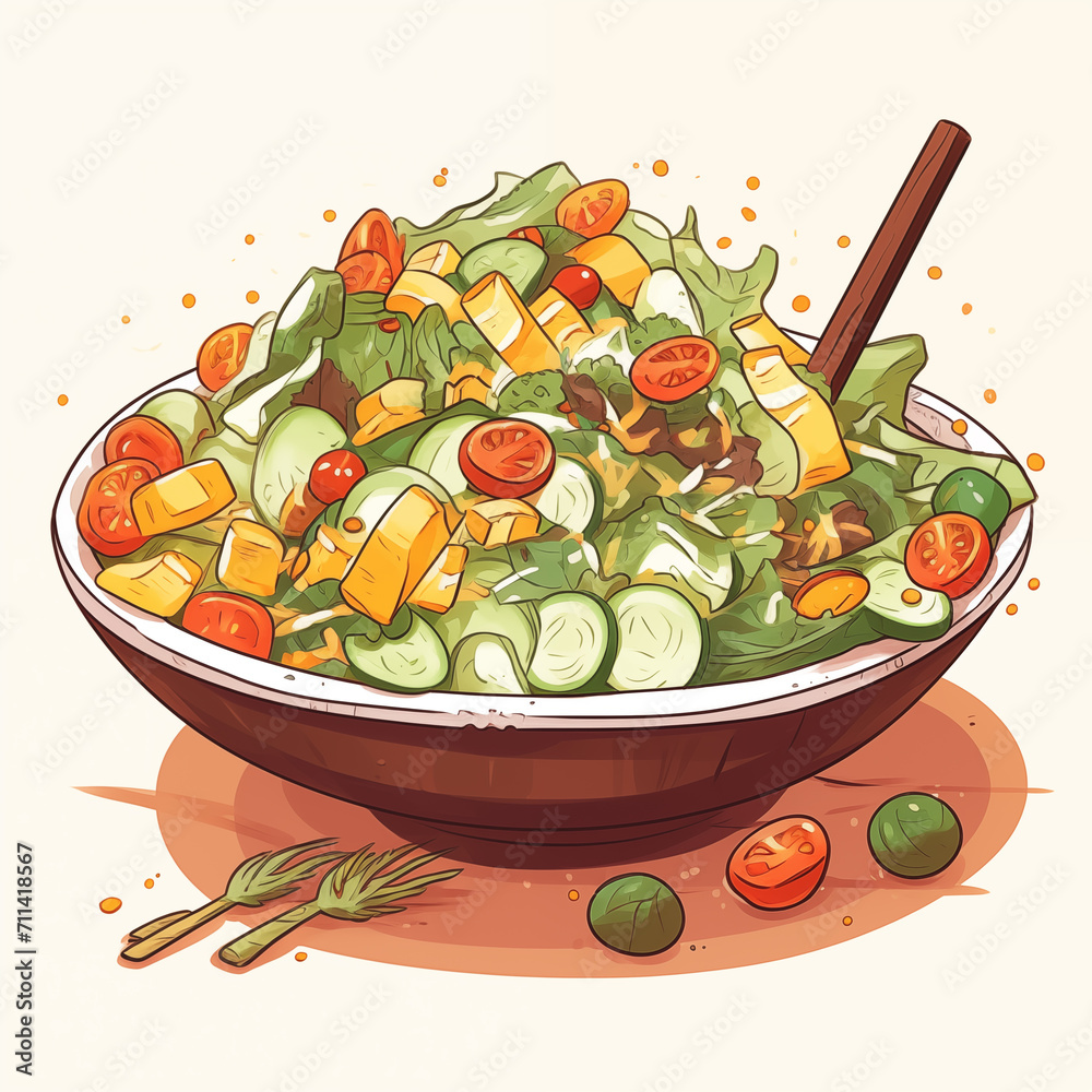 Wall mural Fruit and vegetable salad illustration,created with Generative AI tecnology.