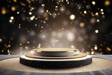 Obraz premium 3D White Podium with Glitter Lights and Black Background