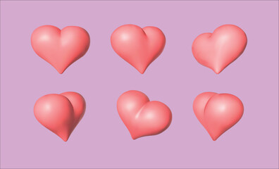 heart vector 3d illustration. soft lilac heart set isolated vector 3d illustration. Valentine's day rose pink and red gradient hearts set.