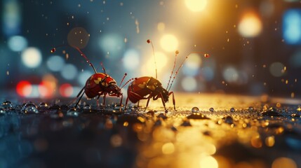 Photo of cute insects running in foggy Tokyo at night