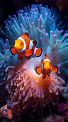 clownfish in coral reef,created with Generative AI tecnology.
