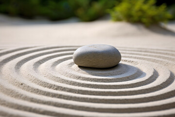 Fototapeta na wymiar Stone in Zen garden surrounded by circles