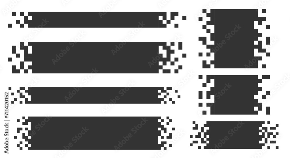 Fototapete set of blank pixelated geometric shape. black broken pixel rectangle. background for text