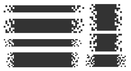 Set of blank pixelated geometric shape. Black broken pixel rectangle. Background for text