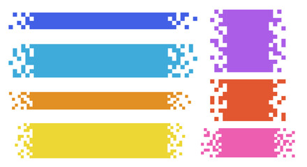 Set of blank pixelated geometric shape. Colorful broken pixel rectangle. Background for text - obrazy, fototapety, plakaty