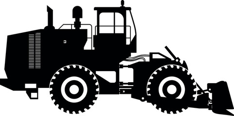 Silhouette of Wheel Dozer Icon in Flat Style. Vector Illustration
