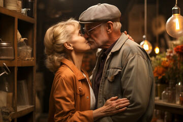 Obraz premium Elderly Couple in Love, Crafting Handmade Keepsakes in a Cozy Workshop, Symbolizing the Craftsmanship, Valentine's Day Date