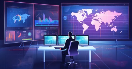 s forward-thinking vector illustration showcases a state-of-the-art AI system in a high-tech command center,