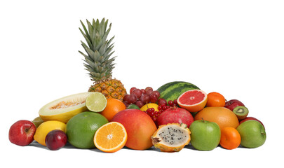 Many different fresh fruits isolated on white