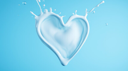 Light blue heart made of cream and water splashes on a light background. Cosmetic love concept. Generative AI