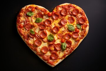 Heart-Shaped Pepperoni Pizza with Fresh Basil