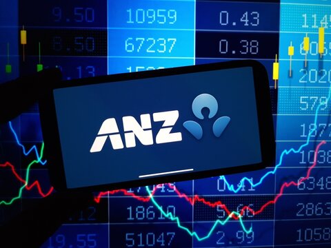 Konskie, Poland - January 16, 2024: ANZ Bank company logo displayed on mobile phone