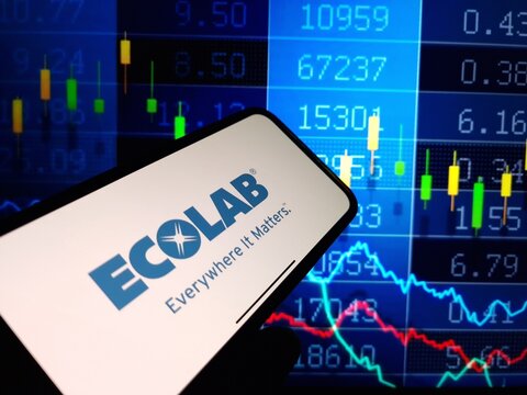 Konskie, Poland - January 16, 2024: Ecolab company logo displayed on mobile phone
