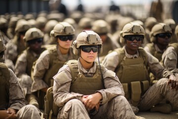Fototapeta premium Soldiers in Gear Resting during Military Training Exercise