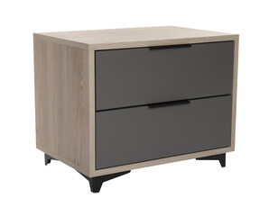 Stylish wooden bedside table isolated on white