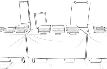 漫画風ペン画イラスト　アミューズメント施設_即売会場