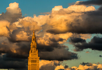 Late summer clouds are the backdrop for Cleveland's skyline.
