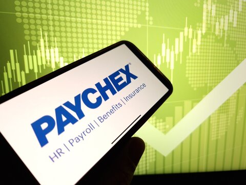 Konskie, Poland - January 16, 2024: Paychex company logo displayed on mobile phone