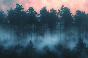 Obraz premium Ethereal Whispers: A Forest of Mystery in Fog