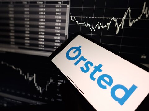 Konskie, Poland - January 16, 2024: Orsted company logo displayed on mobile phone