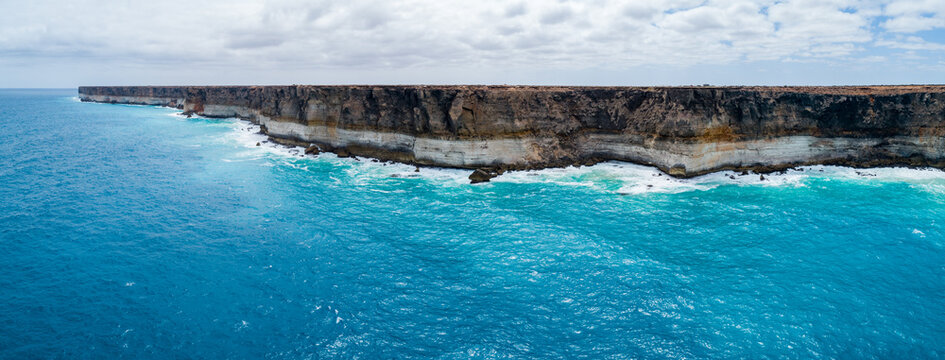 Aerial panorama of the Bunda Cliffs along the Great Australian Bight.