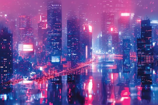 Electrifying Visions: A Glitchy Cityscape Awash with Neon Lights © Louis Deconinck