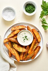 Oven baked potato wedges with sauce