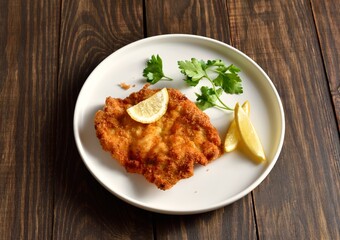 Pork schnitzel with lemon and leaves of parsley
