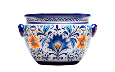 Crafting Botanical Beauty in a Mexican Ceramic Planter on White or PNG Transparent Background