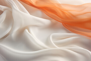 Obraz premium Abstract backdrop with flowing peach silk fabric. Image for luxury fashion, cosmetic, perfume brands. Banner with copy space.