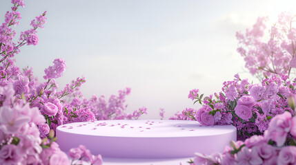 Pink Podium background flower rose product. spring table beauty stand displays nature white. Garden rose floral summer background