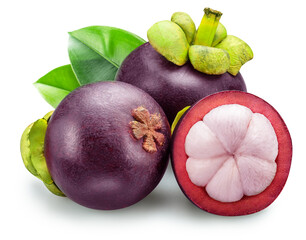 Mangosteen fruits and cross slice of mangosteen isolated on white background. File contains...