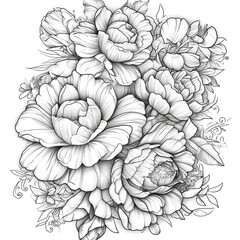 Flower bouquet black and white for antistress coloring book