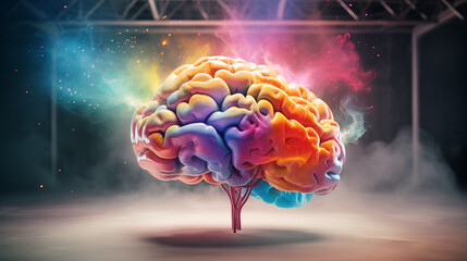 Creativity concept with a colorful brain floating in the air - obrazy, fototapety, plakaty