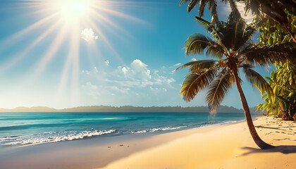 Fototapeta na wymiar Palm tree on the beach beautiful seen background