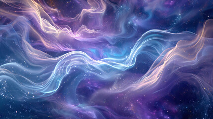 Mystical Nebula Veil: An abstract background that mimics the swirling patterns of nebulae, with layers of translucent veils in opalescent shades of violet, iridescent blue