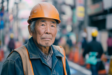 工事現場で働いているシニア　老人　職人　ヘルメット