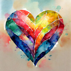 Watercolor illustration of rainbow heart.