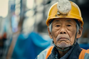 Foto op Plexiglas 工事現場で働いているシニア　老人　職人　ヘルメット © ZUNTA