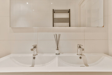 Modern bathroom double sink with clean design
