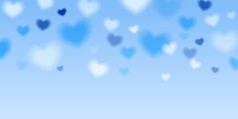 Blurred white and blue hearts on a blue background. Vector illustration.