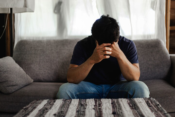 sad serious illness man.depressed emotion panic attacks alone sick people fear stressful crying.stop abusing domestic violence,help person with health anxiety,thinking bad frustrated exhausted