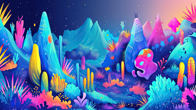 Fantasy landscape with magical creatures and vivid colors, perfect for promoting fantasy-themed products or events