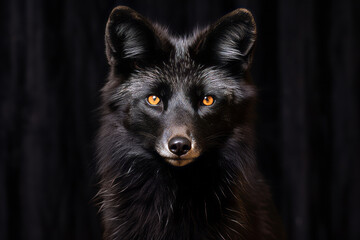 Portrait of melanistic black fox