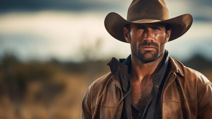 Portrait of rugged cowboy in hat