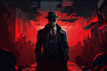 Spy on a red and bloody background, illustration