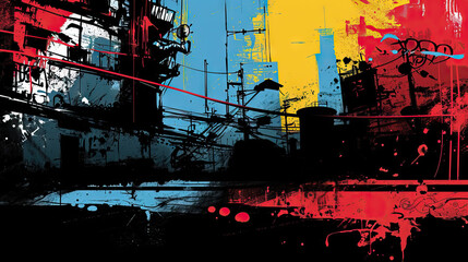 Urban Grunge: A Vector Background with an Urban Grunge Setting, Featuring Graffiti and Industrial Elements, Great for Urban Art and Street Culture