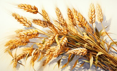 Sheaf of wheat ears on a white background.