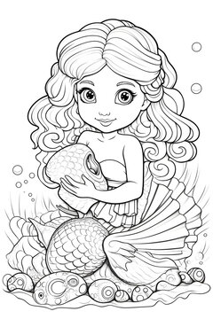 Mermaid Coloring Page, Ai Generative