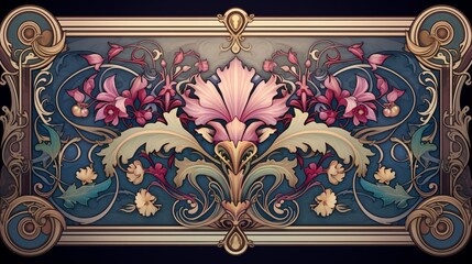 An elegant banner featuring intricate leaves patterns in a vintage art deco style, exuding sophistication and charm - Generative AI